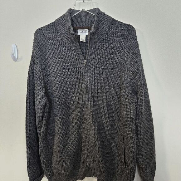 L.L. Bean 1/4 Zip Waffle Knit Organic Cotton Heavyweight Sweater Mens Gray Size - Picture 1 of 3